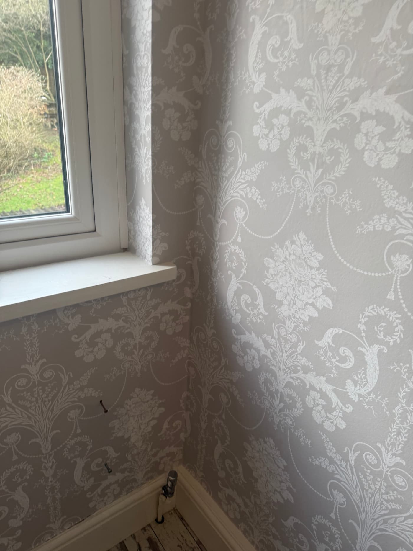 Classic wallpaper beside window