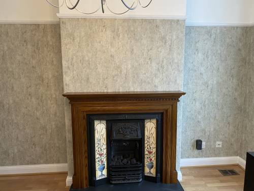 Decorated living room with fireplace
