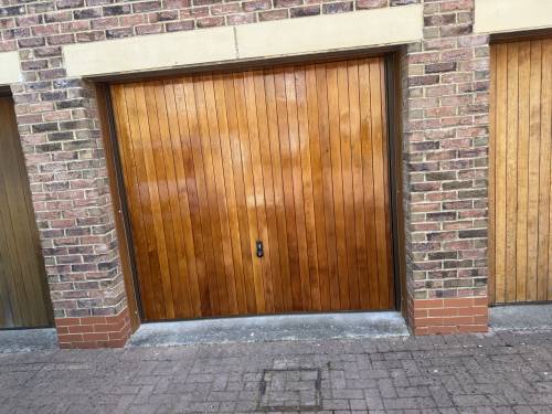 Restored wooden garage door